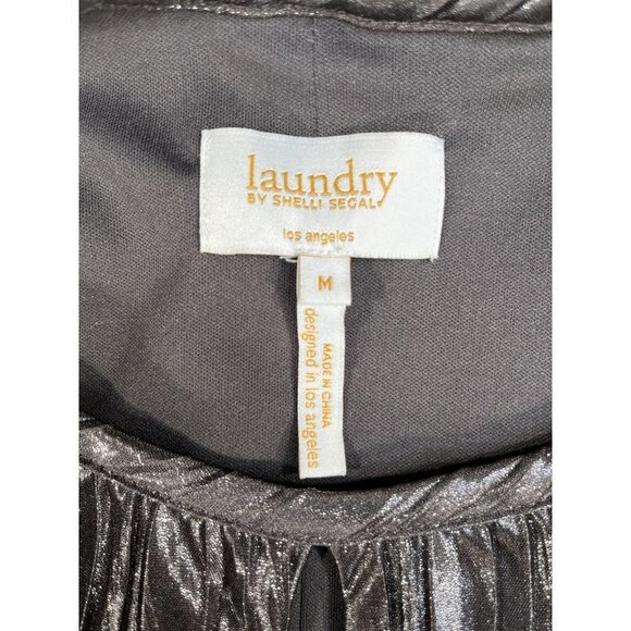 Laundry by Shelli Segal Metallic Crinkle Elastic Waist Blouse Lined Size Medium - Picture 10 of 13